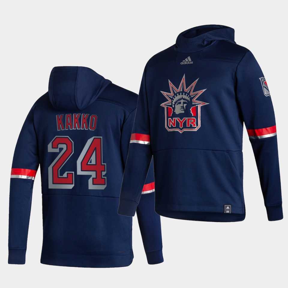 Men New York Rangers 24 Kakko Blue NHL 2021 Adidas Pullover Hoodie Jersey